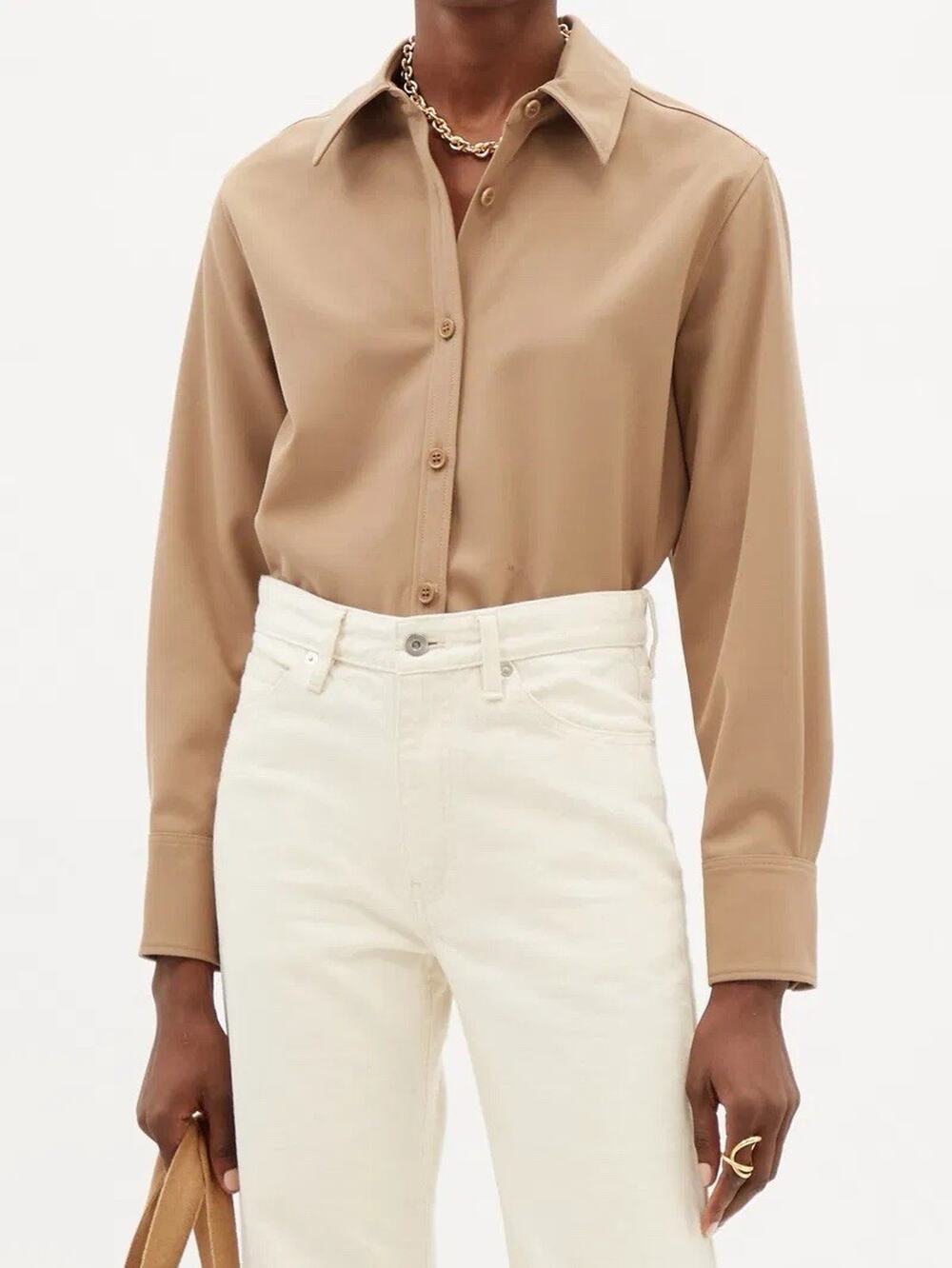 NWOT SUZANNE koller X APC Kent Twill Shirt Tan Button Down Collar 34 US 2